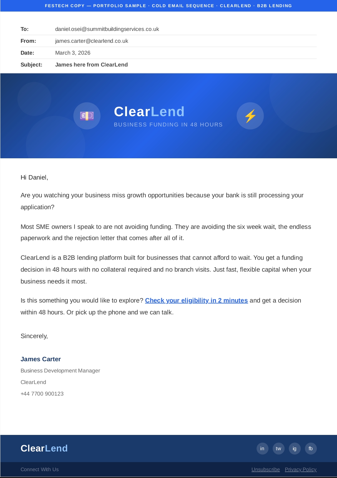 B2B portfolio email sequence